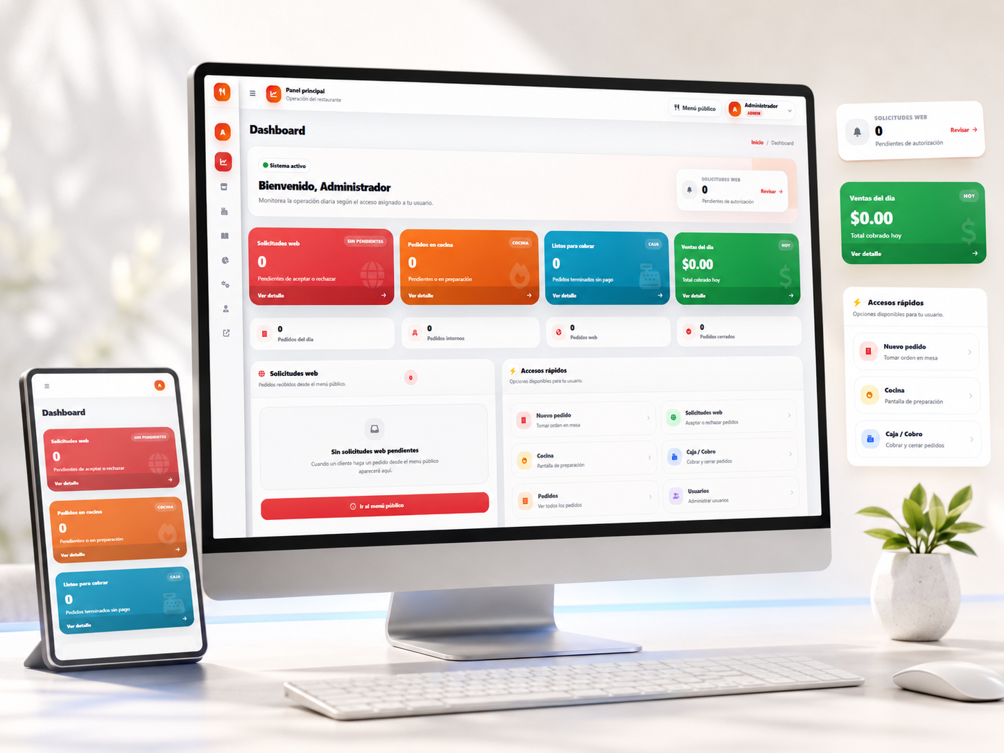 Dashboard con ventas y pedidos de OrdenPerfecta